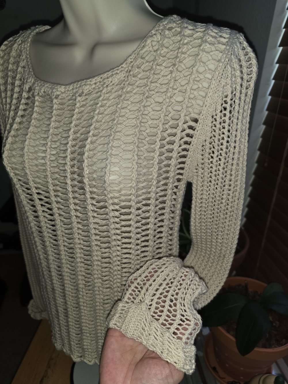 Open-Knit Crew Neck Sweater